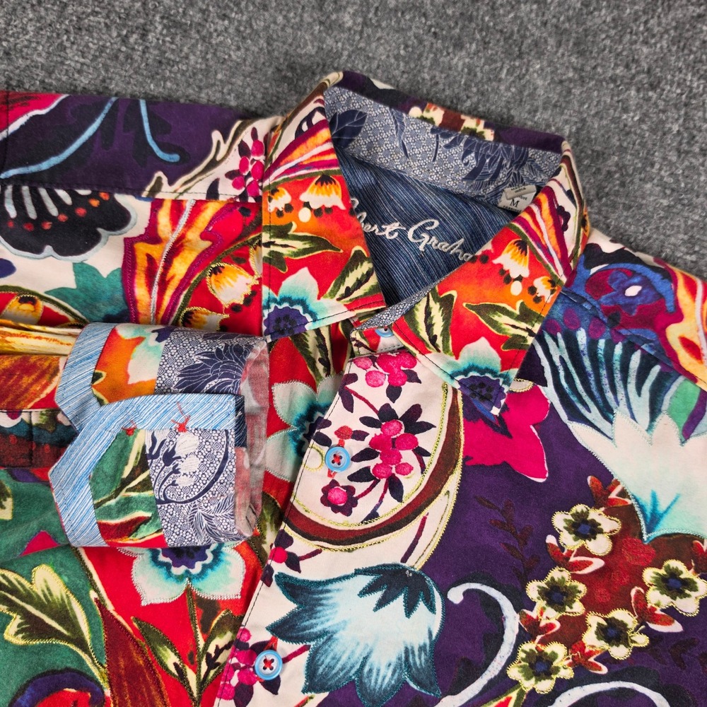 Robert Graham The Kenzi Button Shirt Mens M Multicolor Floral Paisley Embroidery